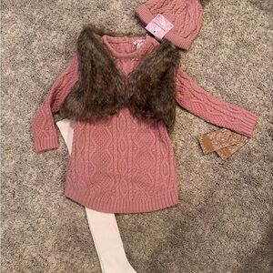 Tommy Bahama Pink Cable Knit Sweater Dress with Faux Fur Vest